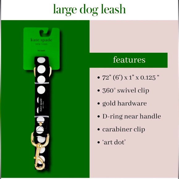 Kate Spade Black and White Polka Dot Dog Leash NWT - Picture 3 of 3